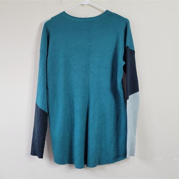 Smartwool Women’s Color Blocked Rib Sweater Green Teal Large - Picture 2 of 5